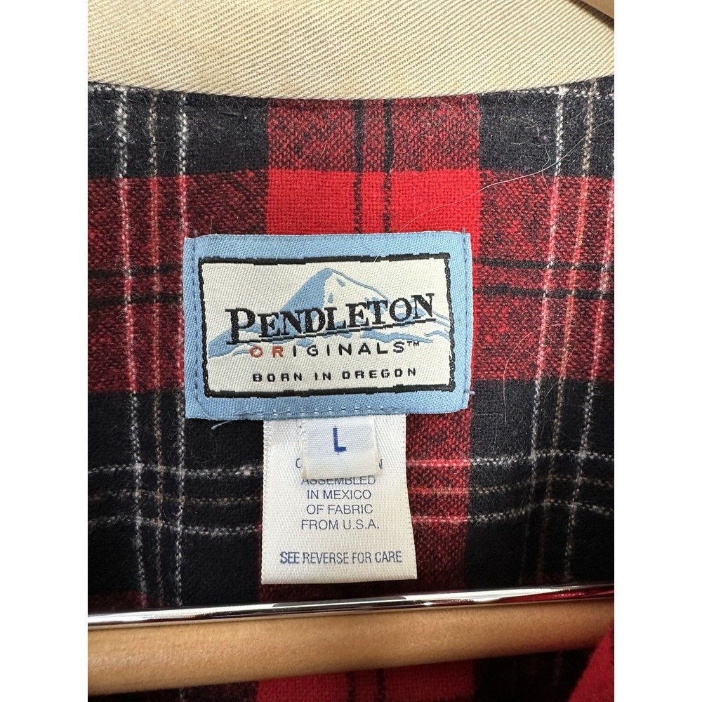 Pendleton Originals 100% Wool Plaid Flannel Red Black Mens Size Large Buttons - Picture 2 of 9